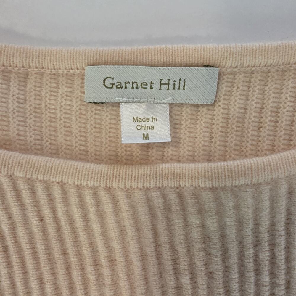 Garnet Hill M 100% Cashmere Sweater Cream Ribbed Short Sleeve Asymmetrical Hem - Picture 4 of 8